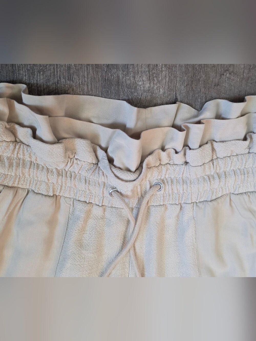 Blank NYC Paperbag Waist Linen Blend Joggers Women's S Tan Ruffled Drawstring - Picture 7 of 13